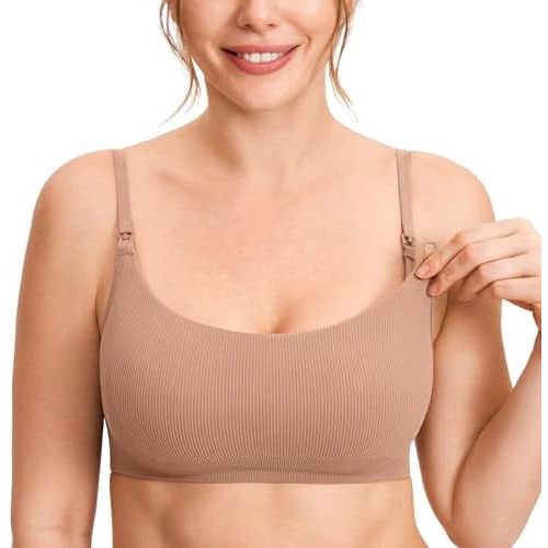 MOMANDA Women's Nursing Bras Ribbed Seamless Bralettes Support Sports Bra Wireless Maternity Breastfeeding Bra Sleep