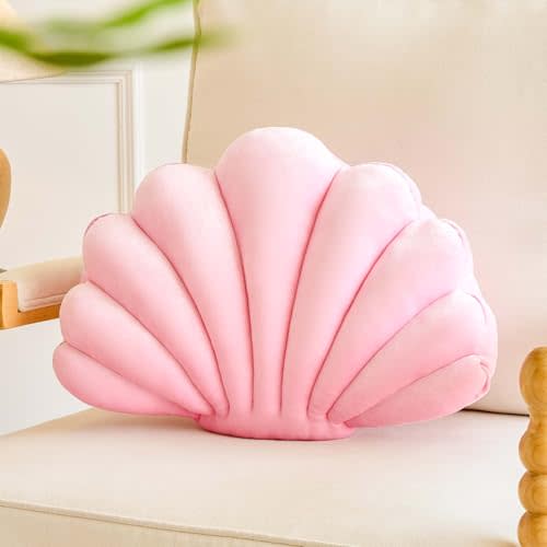 Lfsaaj Pink Seashell Throw Pillows, Shell Shaped Throw Pillows, 13 Inch Soft Velvet Home Decorative Pillow Plush Cushion for Bed Couch Living Sofa Room Decor Accent Throw Pillow