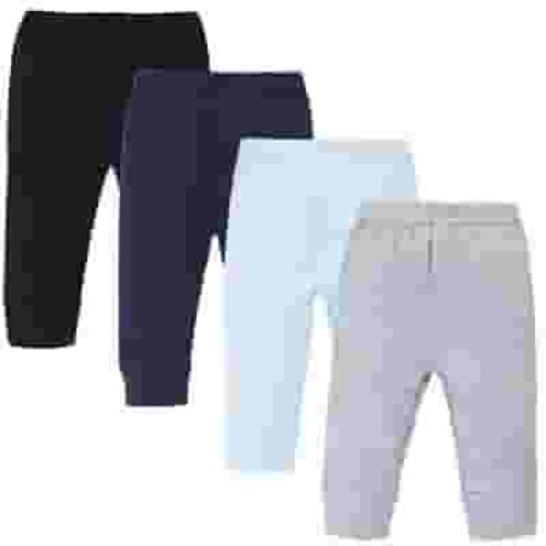 Touched by Nature Baby and Toddler Boy Organic Cotton Pants 4pk, Navy Gray Solid, 0-3 Months