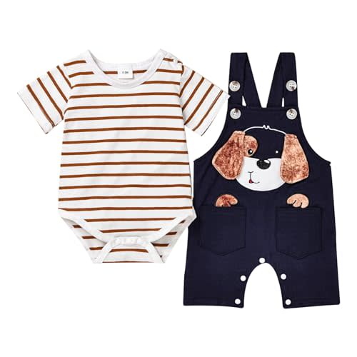 TOKIAGO Baby Boy Clothes Newborn Outfits Stripe Romper Infant Cartoon Overall Adjustable Suspender Pants Set 0-18 Months