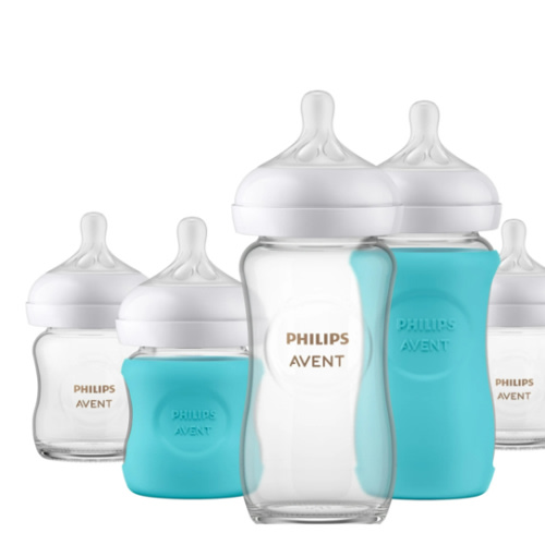 Philips Avent Natural Glass Baby Bottles with Natural Response Nipples (Slow Flow, Flow 2), 4oz, 4-Pack, SCY910/04