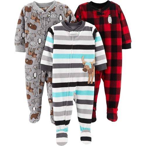 Simple Joys by Carter's Toddlers and Baby Boys' Loose-Fit Flame Resistant Fleece Footed Pajamas, Pack of 3