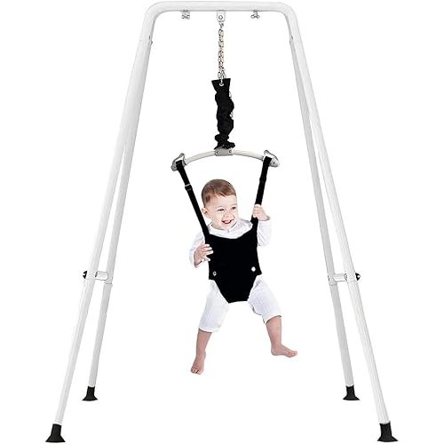 Baby Jumper Set with Hanging Shelf Adjustable Toddler Baby Bouncer Baby Toys (Black)…