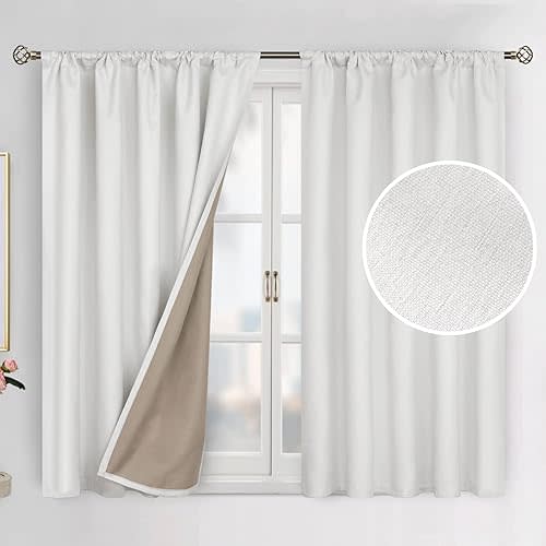 BGment Off White Blackout Curtains 45 Inch Length for Bedroom, 2 Panels Set Room Darkening Curtains Linen Textured Thermal Insulated Drapes for Living Room, 52 Inch Wide Each Panel