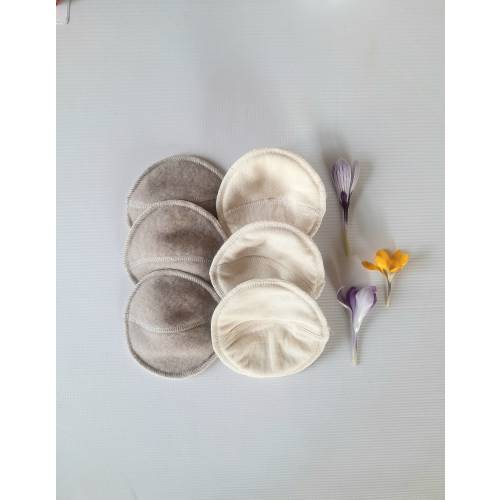 No PUL. Merino Wool or Merino/Silk Nursing pads. 3 pair set. Reusable Anatomic Breastfeeding Pads without PUL. 4 layers.