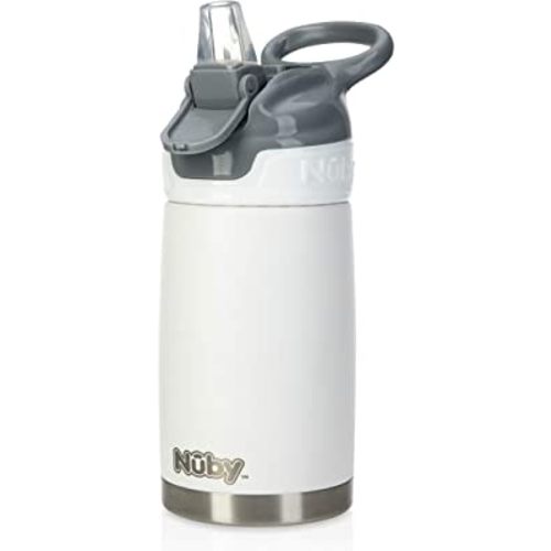 Nuby Thirsty Kids No Spill Flip-It Reflex Stainless Steel Travel Cup, 10 Oz, White