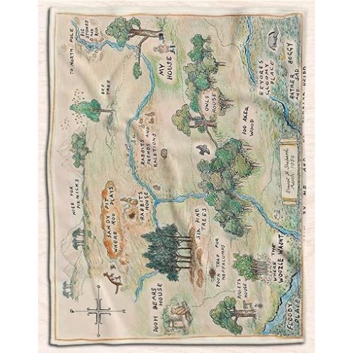 100 Acre Wood Map Jungle Blanket, Custom Cartoon Cute Flannel Fleece Throw Anime for Kids Teens Adults Warm Super Soft Cozy Bedding