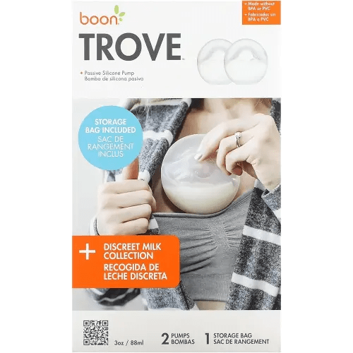 Boon Trove Silicone Manual Breast Pump Set - Hands Free Breast Milk Collector - Includes Polyester Travel Pouch - Breastfeeding Essentials - 2 Count