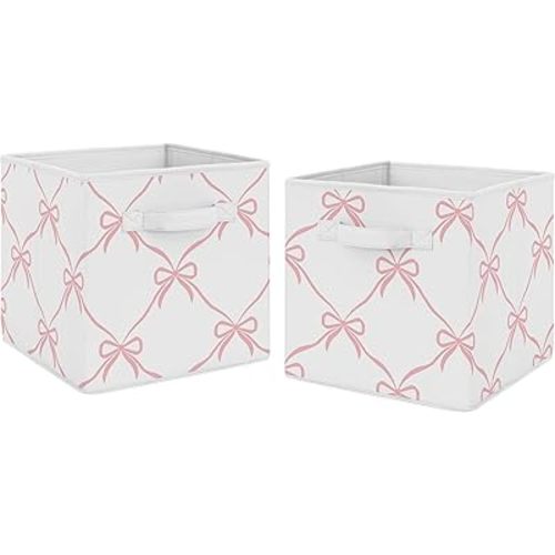 Sweet Jojo Designs Set of 2 Collapsible Fabric Storage Cubes (Pink Bows) for Girls, Baby, Kids, Childrens Foldable Bins Organizer Boxes Toys (Bow for Ballerina, Ballet Dancer, Princess Collection)
