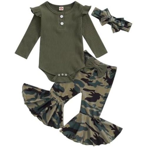 Lefyira Baby Girl Flare Pants Set Fall Romper Long Sleeve Ribbed Bodysuit Floral Bell Bottom Outfit Infant Winter Clothes