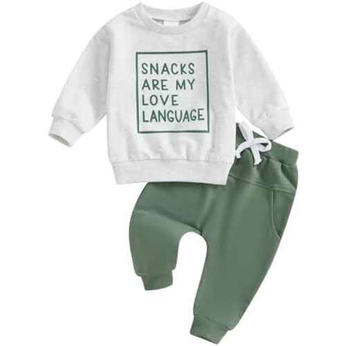 Toddler Baby Boy Fall Winter Outfit Long Sleeve Letter Print Sweatshirts and Jogger Pants Infant Boy Clothes