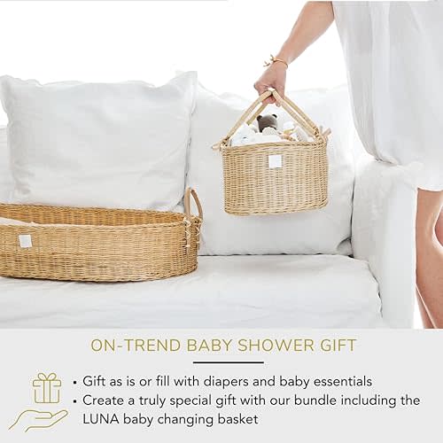 Premium Baby Diaper Caddy Organizer - Handmade Rattan Basket With Cotton Divider - Award-Winning & Luxury Diaper Caddy Basket - (SAVANNAH)
