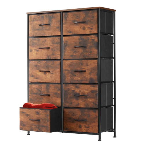 Modern 10 Drawer Fabric Dresser, Chest of Drawer Organizer Storage Cabinet for Bedroom Clothes Closet, Entryway,Brown