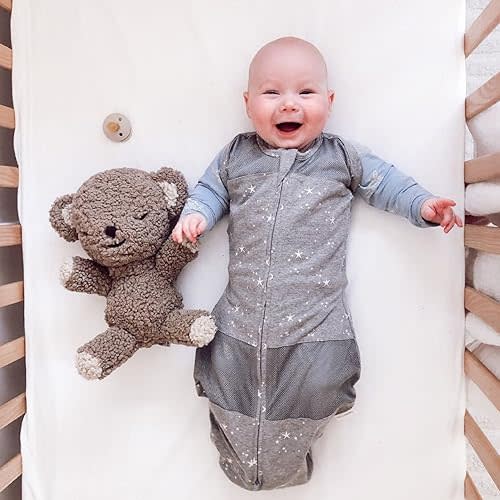 Happiest Baby Sleepea 5-Second Swaddle - 100% Organic Cotton Baby Swaddle Blanket - Doctor Designed Promotes Healthy Hip Development (Graphite Stars, Medium)