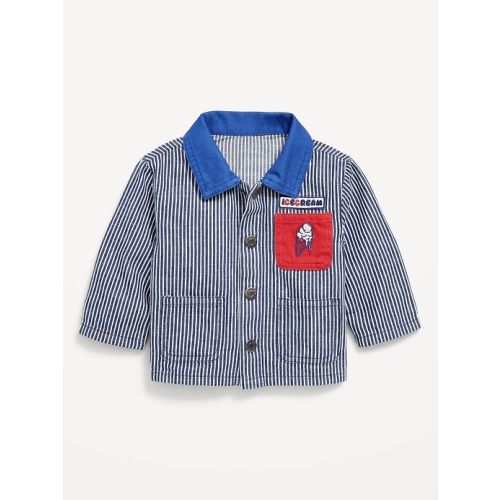 Printed Loose Collared Twill Jacket for Baby