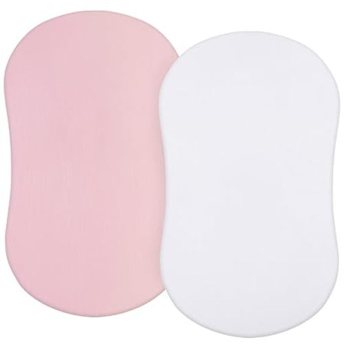 Bassinet Sheets for Baby Boy Girl, 100% Cotton Sheets, 2 Pack(White & Pink)