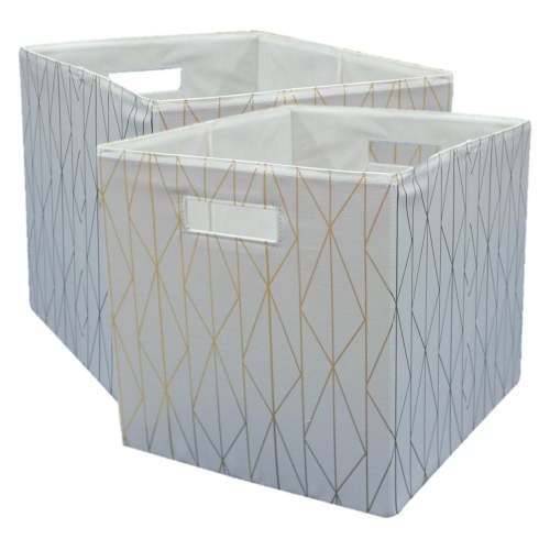 Better Homes & Gardens Fabric Cube Storage Bins (12.75" x 12.75"), Gold & Ivory, 2 Pack