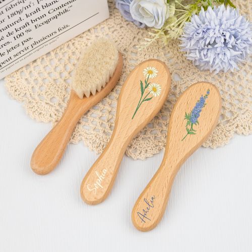 Custom Birth Flower Baby Hairbrush,Baby Name Brush,Baby Shower Gift,Baby Keepsake Gift,Christening Baby Girls Boys Gift,New Parents Gift