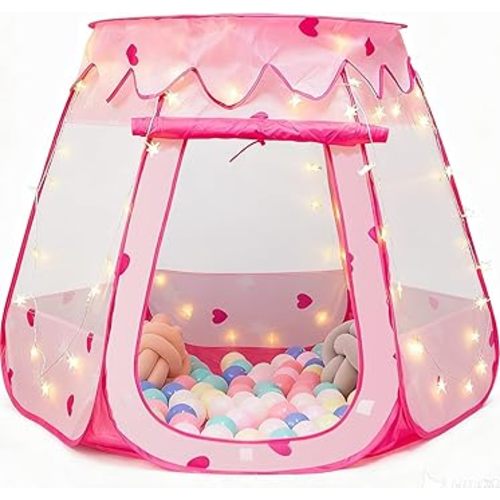 Pop Up Princess Tent with Star Light, Toys for 1 2 3 Year Old Girl Birthday Gift, Baby Girl Toys, Ball Pit for 12-18 Months Toddler Gift, Easy to Pop Up and Assemble(Pink)