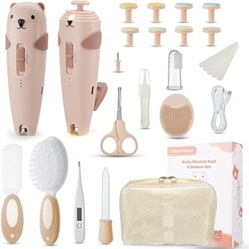 Lilian&Gema Baby Healthcare and Grooming Kit, 28-in-1 Rechargeable Nail Trimmer Electric Set, Dual Auto Light Baby Nail Care Kit, Portable Newborn Nursery Health Care Set for Infant Toddlers Boy Girl