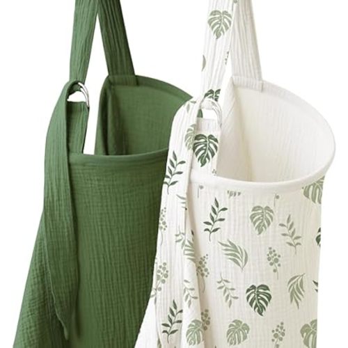 2 Pack Muslin Nursing Cover for Breastfeeding, Soft & Breathable 100% Cotton Breastfeeding Cover up with Adjustable Neck Strap, Multi-use Nursing Apron & Baby Carseat Canopy (Leaf)