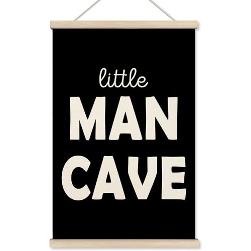 HRQKO Little Man Cave Sign Poster Hanger Frame, Boy Nursery Wall Art, Toddler Room Decor, Wooden Frames Wall Hanging Banner, 16x24 inch