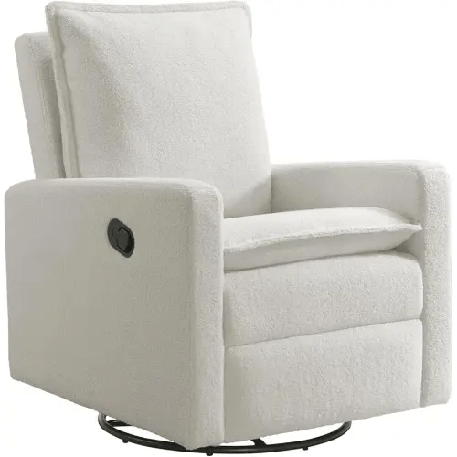 Oxford Baby Uptown Manual Upholstered Glider Recliner Rocking Chair 360° Swivel for Nursery and Living Room – Boucle White