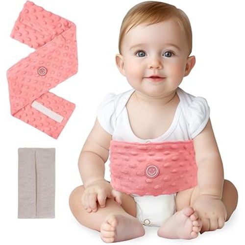 Colic and Gas Relief for Newborns and Infants, Heated Tummy Wrap, Baby Swaddling Belt with Soothing Warmth, Natural Relief for Upset Stomach in Babies Toddlers, 0-3 Years (Watermelon Red)