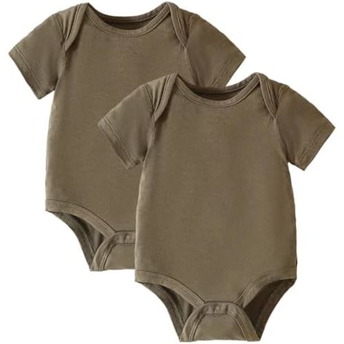 DEFAHN 2PCS Visocse from Bamboo Baby Rompers Unisex Onsies Solid Short Sleeve Baby Bodysuit 0-24 Months