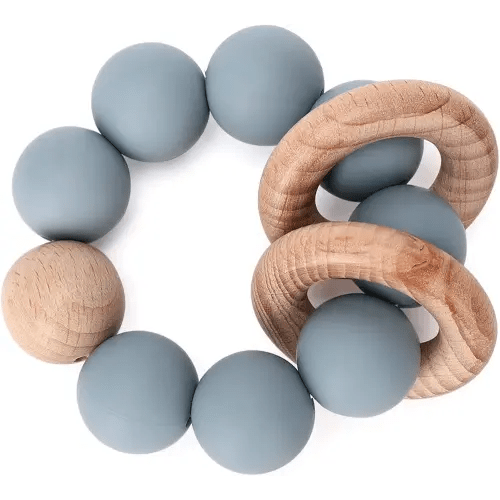 Socub Baby Teething Toy, Organic Baby Teething Ring, Silicone & Beech Baby Rattle Teether for baby 3+ Months, BPA Free, Ether