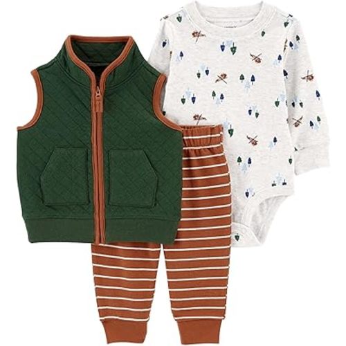 Carter's Baby Boys' 3 Piece Plaid Patch Little Vest Set
