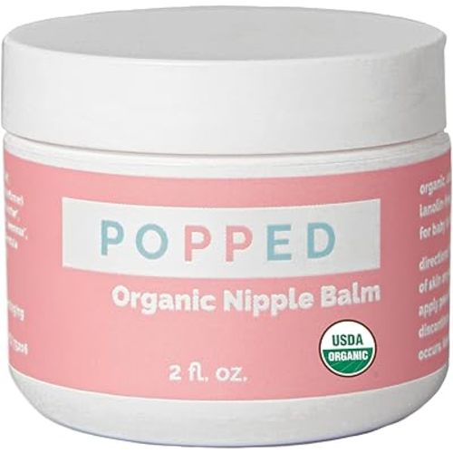 Popped Organic Nipple Butter | Made in the USA | Moisturizing Nipple Cream for Sore, Dry, and Cracked Nipples | Postpartum Essential Balm for Breastfeeding, Nursing (2 fl oz)