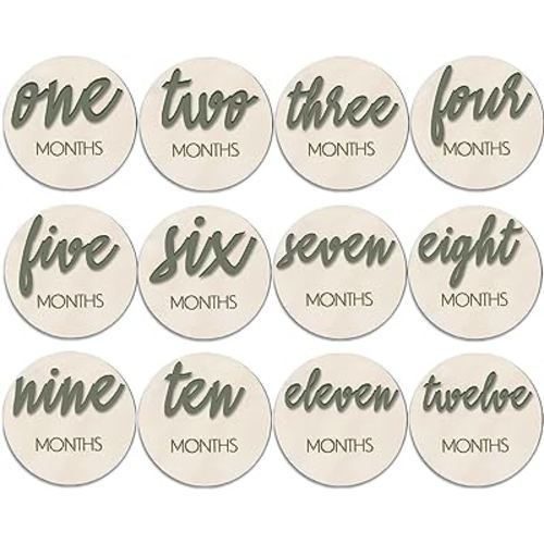Baby Months Signs, Baby Neutral Monthly Milestone Card,6 Pack Baby Monthly Milestone Wood Markers Disc,Baby Announcement Sign, Baby Milestone Block Baby Keepsake
