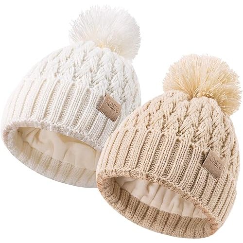Baby Beanie Hats with 2-Pack,Warm Winter Hats for Boys and Girls,Infant Fleece Lined Toddler Baby Hats for 0-36 Month