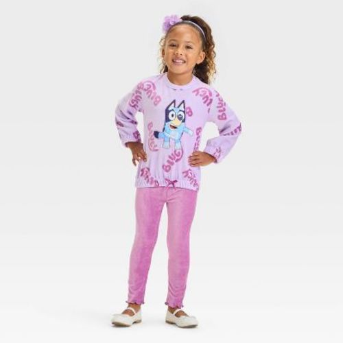 Toddler Girls' Bluey Cozy 2pc Ribbed Velour Top And Bottom Set - Lilac Purple 2t