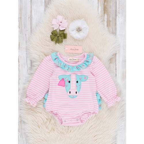 Teal & Pink Floral Embroidered Cow Bubble