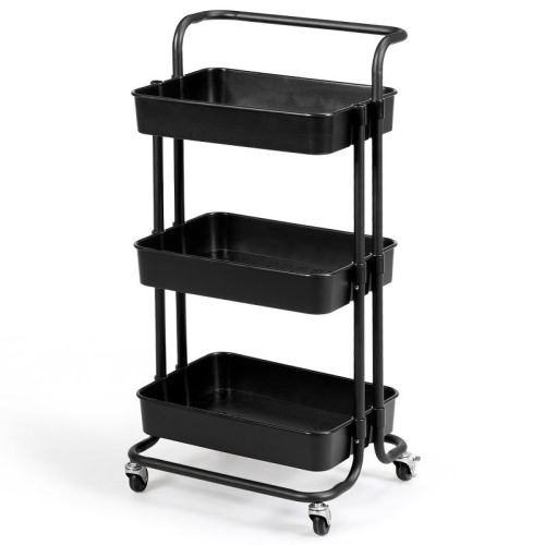 Costway 3 Tier Rolling Cart W/Wheels Practical Handle&ABS Storage Basket Organizer Black