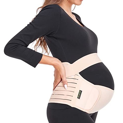 ChongErfei Maternity Belt, Pregnancy 3 in 1 Support Belt for Back/Pelvic/Hip Pain, Band Belly (L: Fit Ab 39.5"-51.3", Nude)