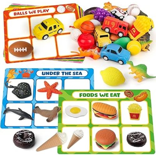 Coogam Sorting Toy for Toddlers, Animals Dinosaurs Fruits Vehicles Foods Fishes Balls Farm Playset, Fine Motor Montessori Game Preschool Educational Learning Gift for Year Old Kids