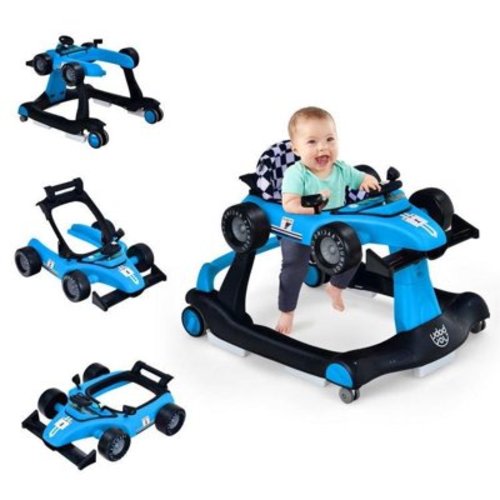 Canddidliike 4-in-1 Foldable Activity Push Walker with Adjustable Height-Blue, Baby Walkers for Boys Girls Babies