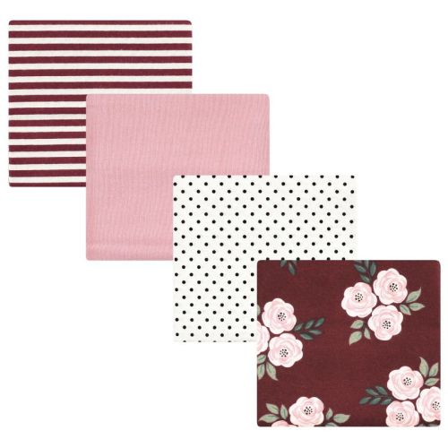 Hudson Baby Infant Girl Cotton Flannel Receiving Blankets, Burgundy Florals, One Size