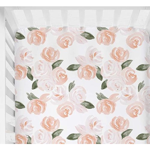 Sahaler Floral Crib Sheet for Girl Boy Baby Fitted Crib Sheets for Standard Crib and Toddle Mattresses-Blush Watercolor