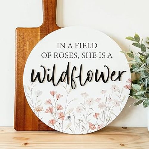 She Is A Wildflower Sign,Round Wood Sign12x12 Inch,Nursery Sign,Girl's Nursery Decor,Playroom Sign,Book Nook Sign,Gift For Girl