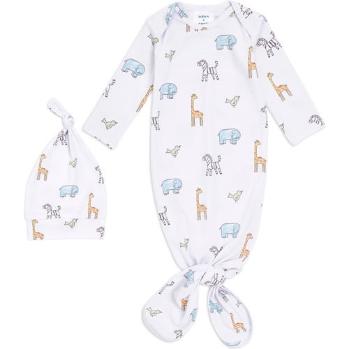 Baby Comfort Knit Gown & Hat Set, 0-3M, Jungle Jammin