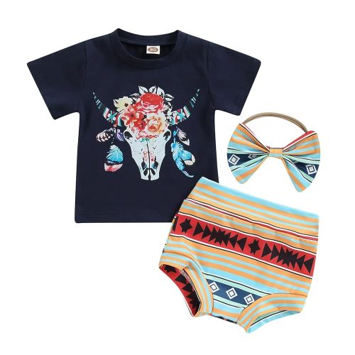 Newborn Infant Baby Girl Outfit 3pcs Letter Print Western Clothes Sets Short Sleeve Tassel T-Shirts Shorts