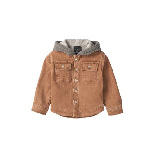 Hooded Denim Shacket - Camel