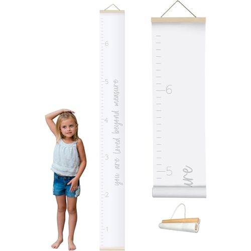 Morxy Canvas Growth Chart for Kids - Unisex Kids Room Wall Decor - Measuring Height Chart- Wall Tape with Height Chart for Kids (Loved Beyond Measure White)