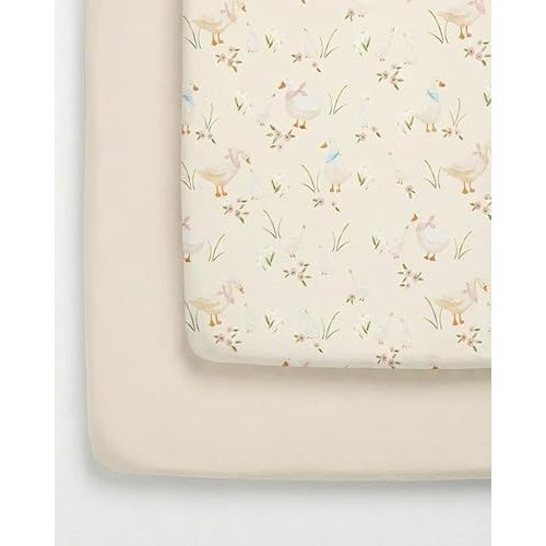 Pack and Play Sheets Fitted - 2 Pack Mini Crib Sheets for Pack N Play Mattress - Unisex Playard Bedding for Boys & Girls - Breathable & Wrinkle Free - Machine Washable - Oeko-Tex - 38 x 26in - Goose