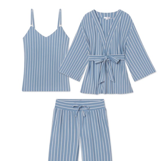 LAKE | Women | DreamModal™ Pajamas | Serene Blue Stripe Maternity Kimono Bundle