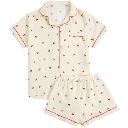 Verdusa Women's 2 Piece Pajama Set Lightweight Summer Pajamas Cute Pjs Sets Sleepwear Button Up Lounge Sets